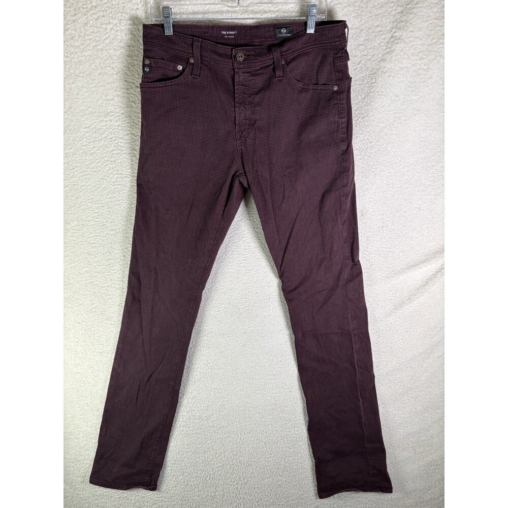 AG Adriano Goldschmied The Everett Pants Mens 33x34 Maroon Sueded Slim Straight
